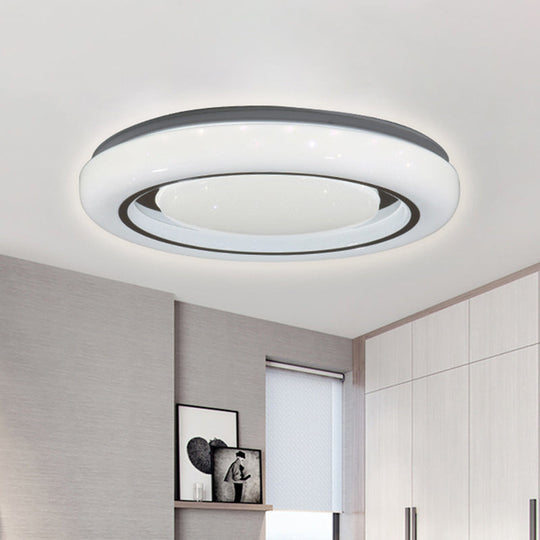 LED Bedroom Flushmount Ceiling Lamp, Modern Black and White, Circle Acrylic Shade, Warm/White Light, 16"/19.5" Diam.