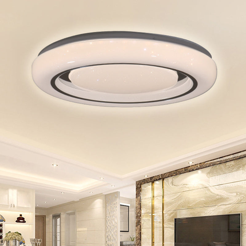 LED Bedroom Flushmount Ceiling Lamp, Modern Black and White, Circle Acrylic Shade, Warm/White Light, 16"/19.5" Diam.