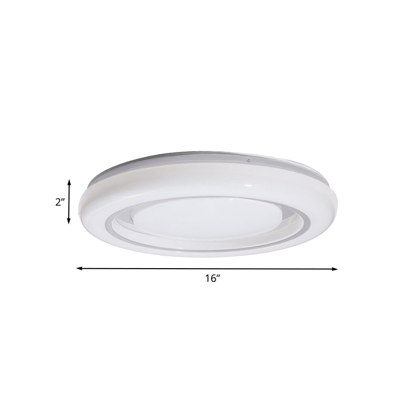 LED Bedroom Flushmount Ceiling Lamp, Modern Black and White, Circle Acrylic Shade, Warm/White Light, 16"/19.5" Diam.