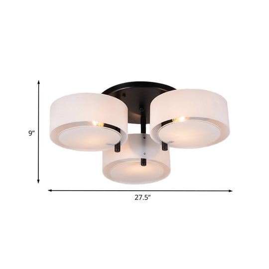 Modern 3-Head Semi Flush Mount Ceiling Light for Living Room in White Drum Shape