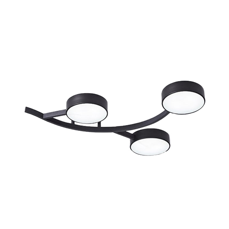 Modernist Black LED Semi-Flush Mount Ceiling Fixture with Metallic Small Drum and Branch Design