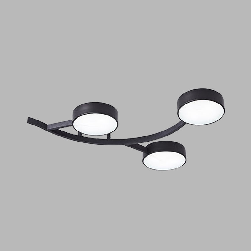 Modernist Black LED Semi-Flush Mount Ceiling Fixture with Metallic Small Drum and Branch Design