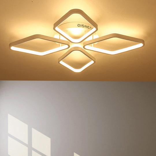 Modern LED White Rhombus Ceiling Flush Mount Light in White/Warm Light, 20"/21" Wide