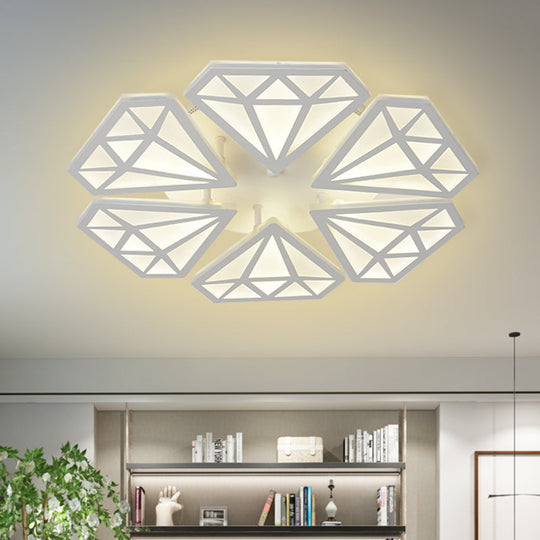 Diamond Acrylic Flush Mount LED Ceiling Light in Warm/White - Contemporary White Fixture