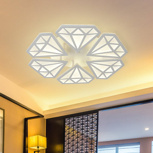 Diamond Acrylic Flush Mount LED Ceiling Light in Warm/White - Contemporary White Fixture