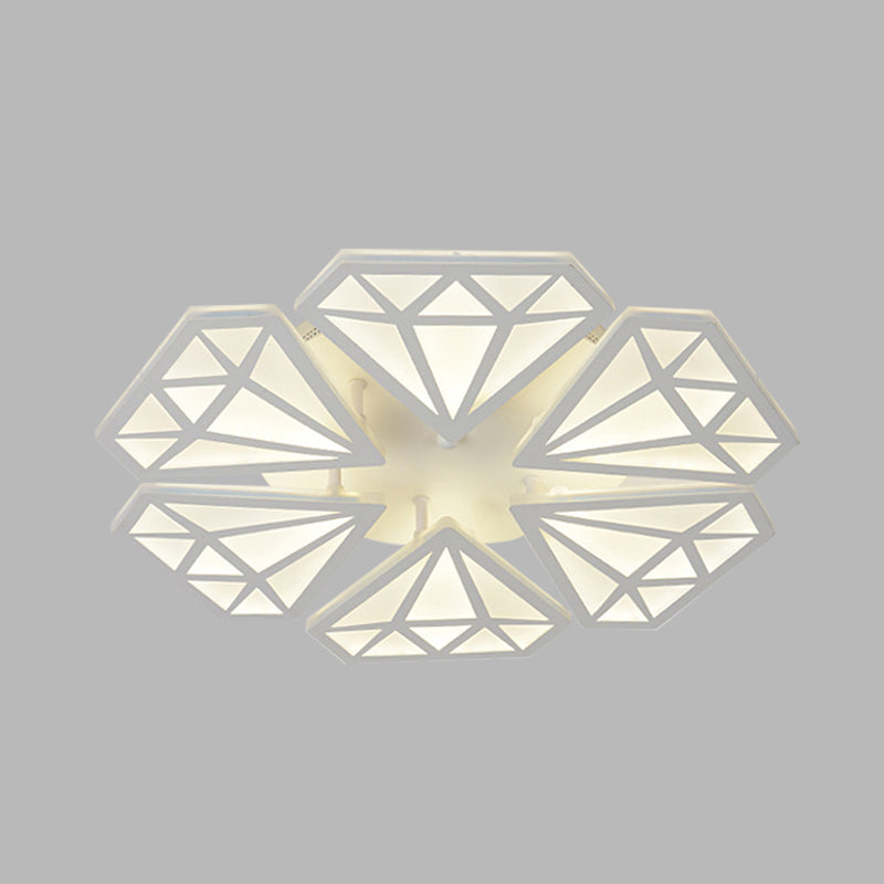 Diamond Acrylic Flush Mount Led Ceiling Light In Warm/White - Contemporary White Fixture