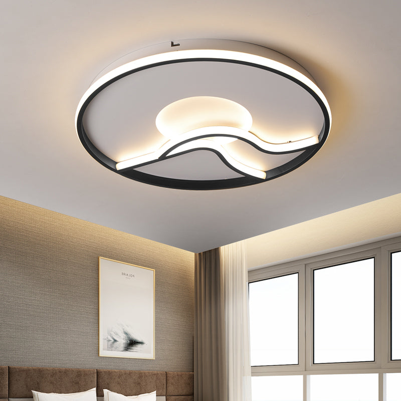 LED Flush Ceiling Light in Black Finish with White/Warm Light for Minimalist Bedroom - 16.5"/20.5" Wide