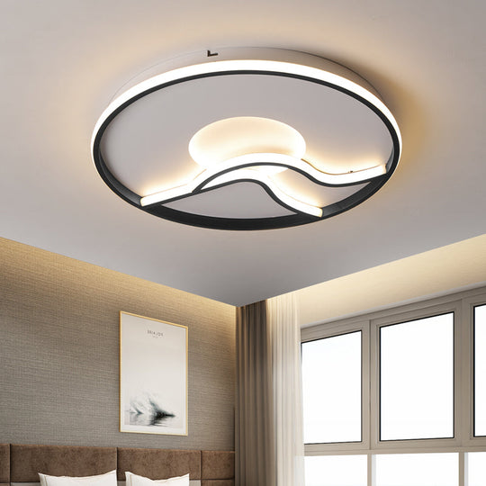 Led Flush Ceiling Light In Black Finish With White/Warm For Minimalist Bedroom - 16.5/20.5 Wide /