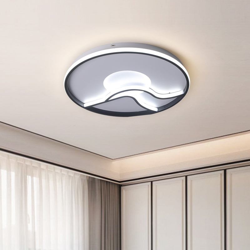 LED Flush Ceiling Light in Black Finish with White/Warm Light for Minimalist Bedroom - 16.5"/20.5" Wide