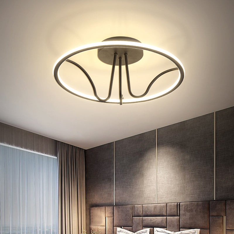 Black Acrylic LED Flush Ceiling Lamp - Minimalist Circular Semi Flush Mount Light for Bedroom