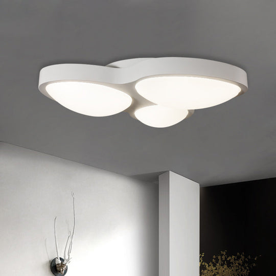 White Oval Ceiling Mounted LED Flushmount Lamp with 3 Modernist Metallic Lights - Bedroom Fixture