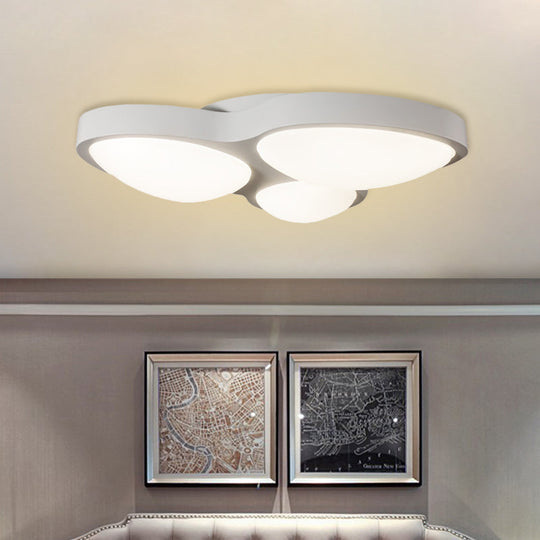 White Oval Ceiling Mounted LED Flushmount Lamp with 3 Modernist Metallic Lights - Bedroom Fixture