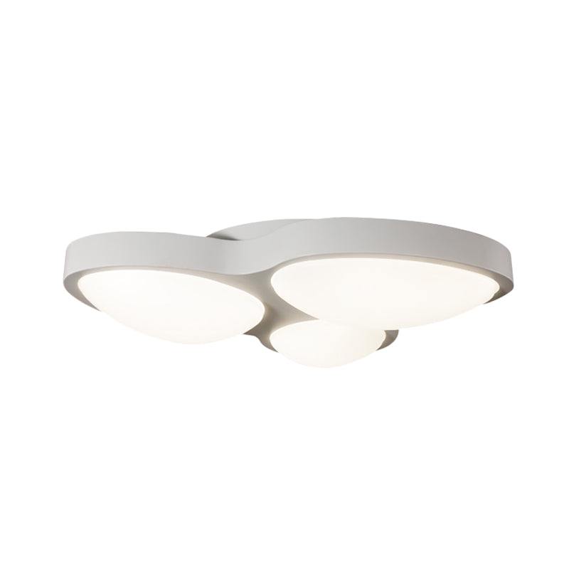 White Oval Ceiling Mounted LED Flushmount Lamp with 3 Modernist Metallic Lights - Bedroom Fixture