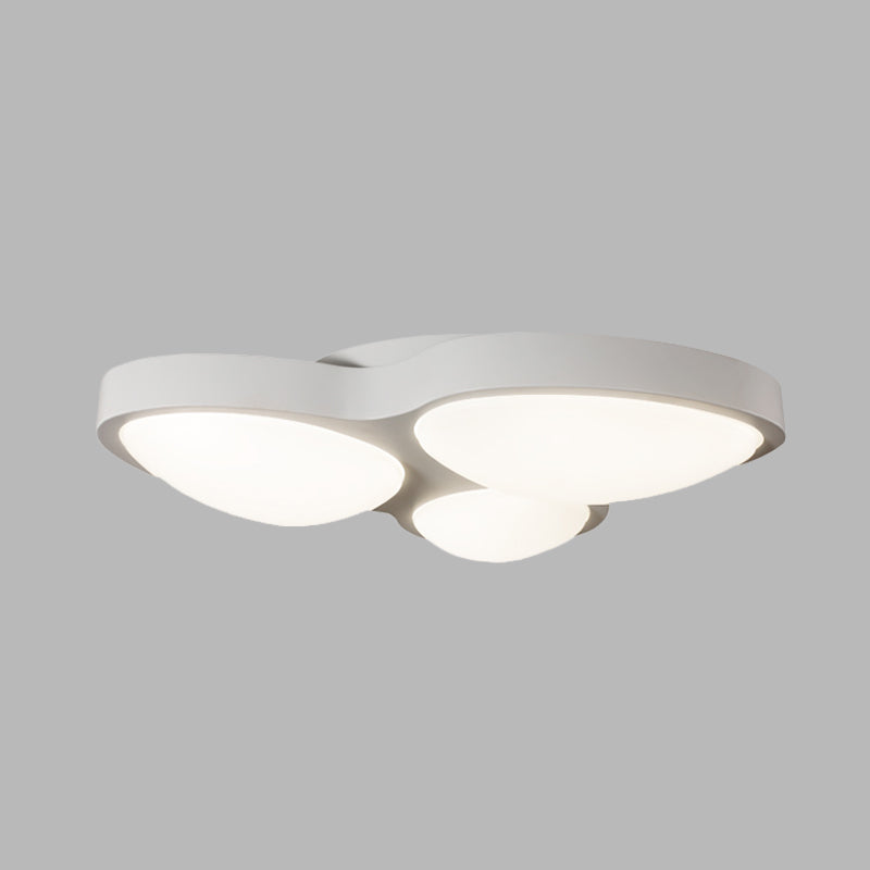 White Oval Ceiling Mounted LED Flushmount Lamp with 3 Modernist Metallic Lights - Bedroom Fixture