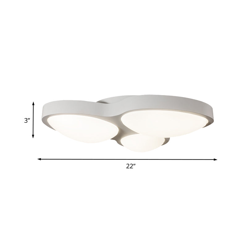 White Oval Ceiling Mounted LED Flushmount Lamp with 3 Modernist Metallic Lights - Bedroom Fixture