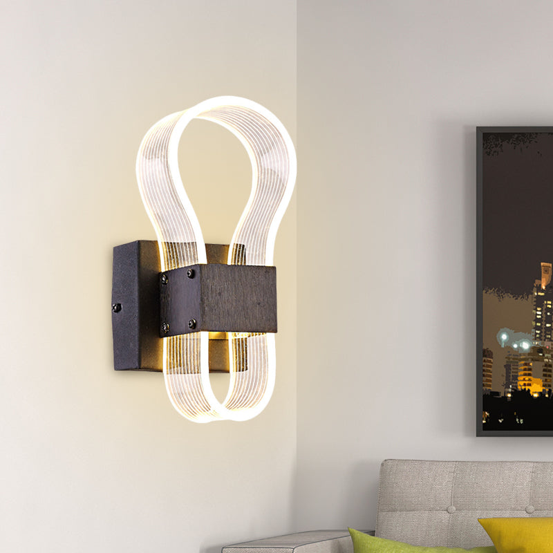 Modern Cuboid Metal Led Wall Lamp With Arc Ring Acrylic Shade In Black White/Warm Light