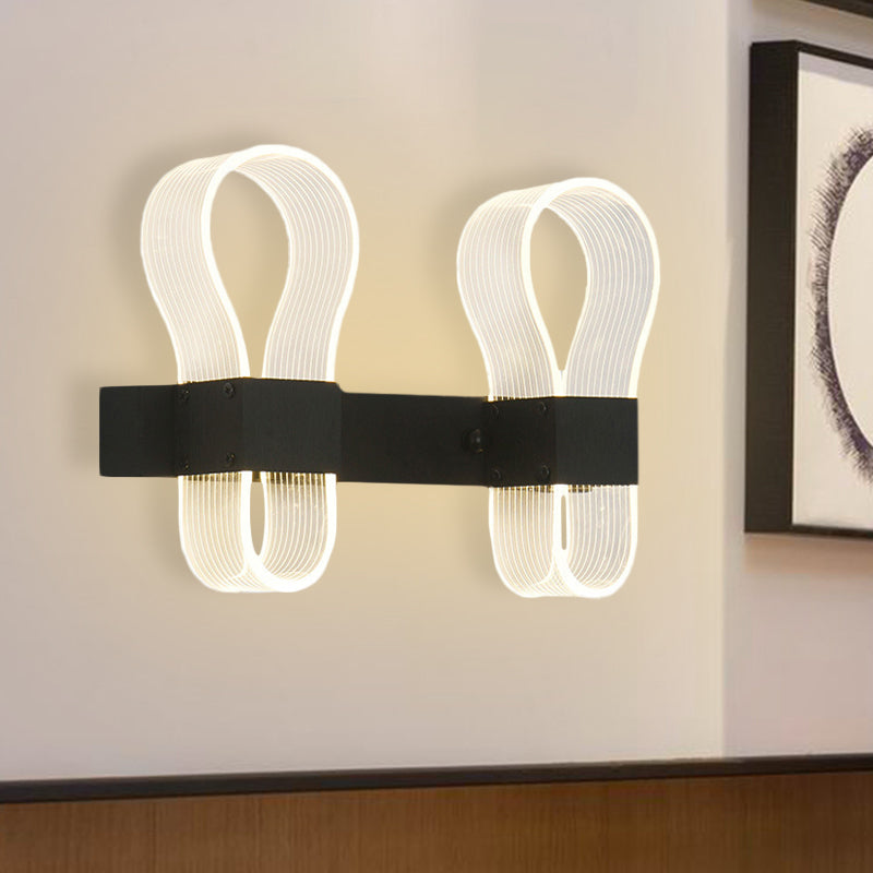 Modern Black Arc Ring Sconce Lighting With 2 Heads - Led Wall Lamp In Warm/White Light / White