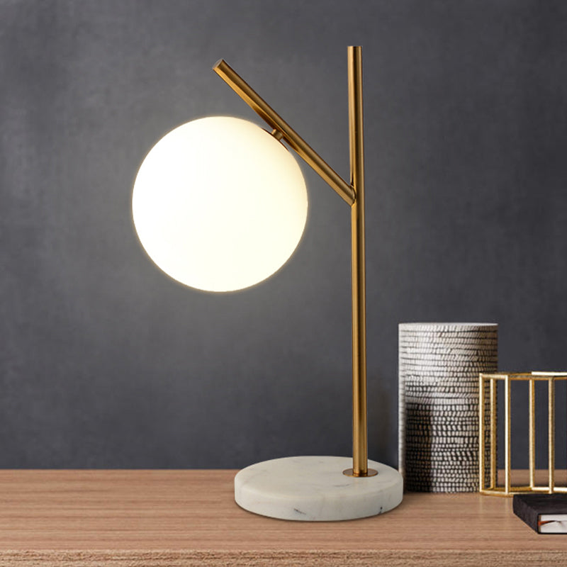 Sleek White Glass Sphere Night Light: Minimalist Brass Finish Lamp With 1 Bulb For Nightstands