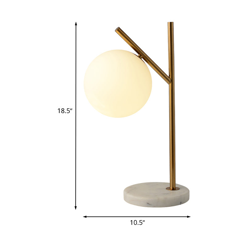 Sleek White Glass Sphere Night Light: Minimalist Brass Finish Lamp With 1 Bulb For Nightstands