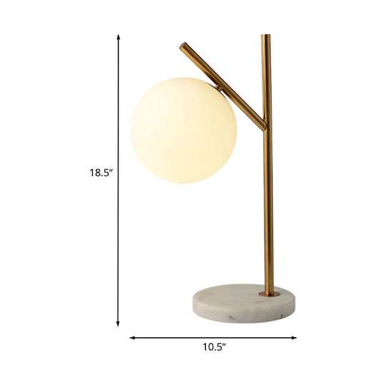 Sleek White Glass Sphere Night Light: Minimalist Brass Finish Lamp With 1 Bulb For Nightstands