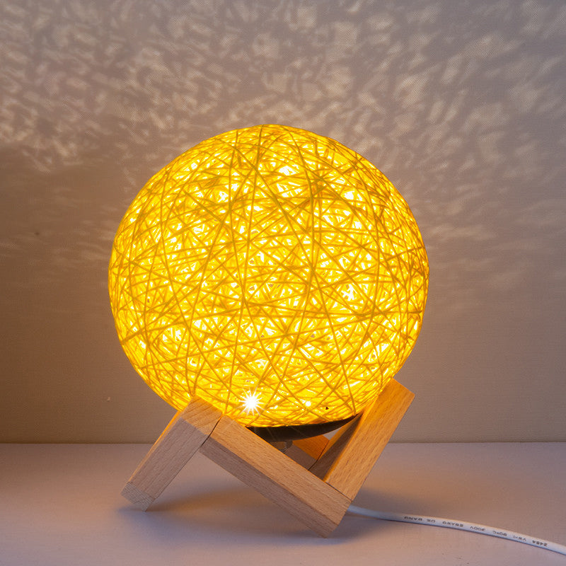 Bamboo Night Lamp: Contemporary Yellow Table Light With Wooden Base