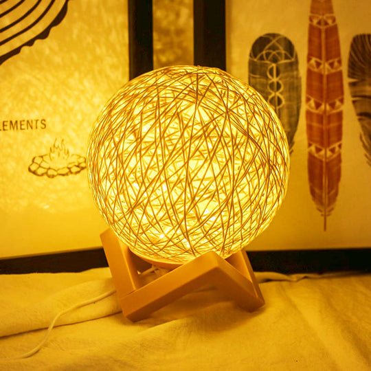 Bamboo Night Lamp: Contemporary Yellow Table Light With Wooden Base