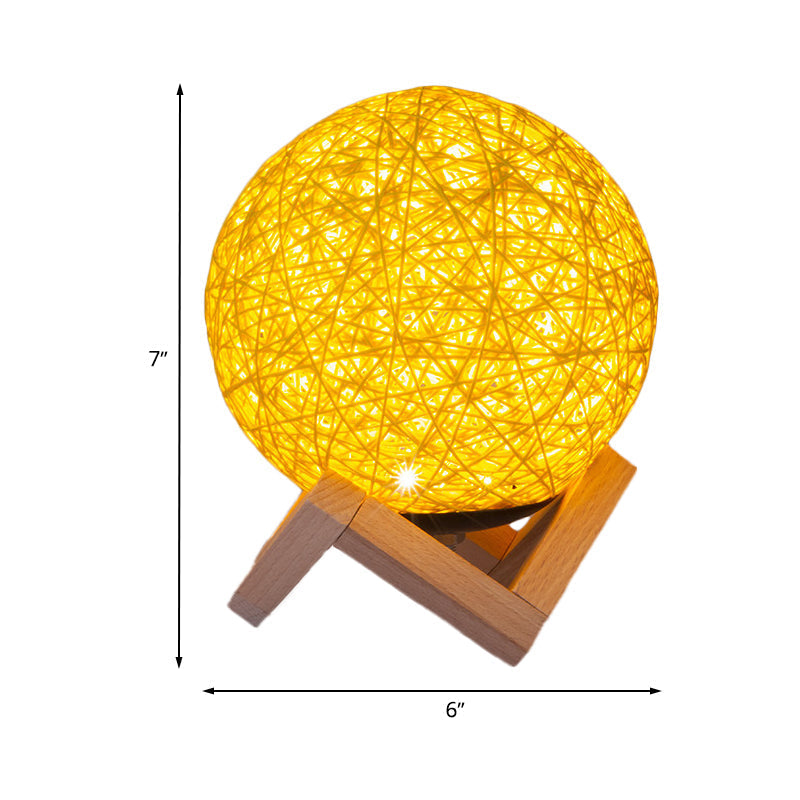 Bamboo Night Lamp: Contemporary Yellow Table Light With Wooden Base