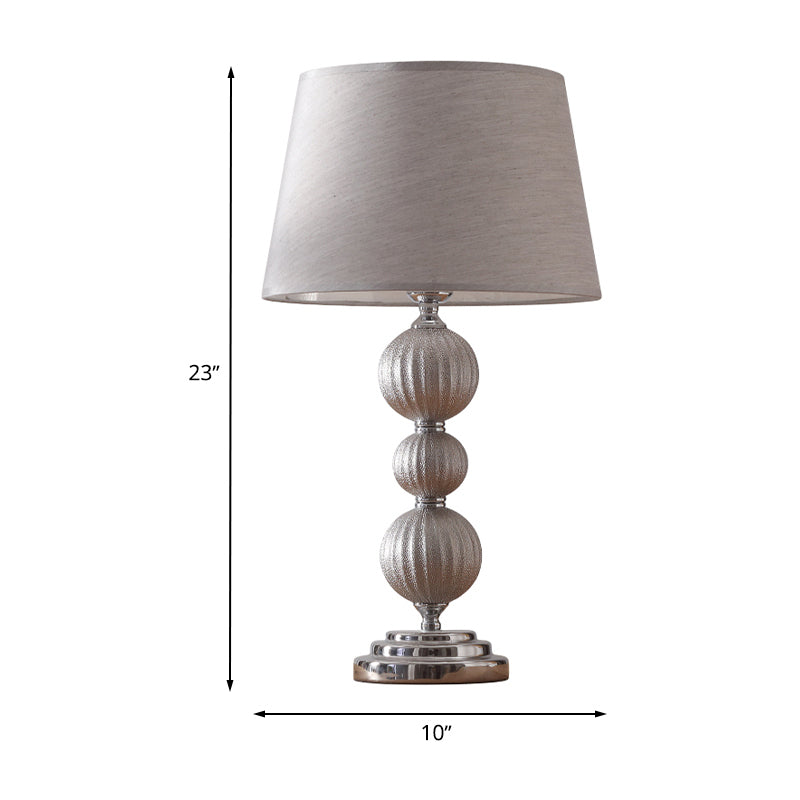 Minimal Silver Bedside Lamp With Ceramic Base And Fabric Shade