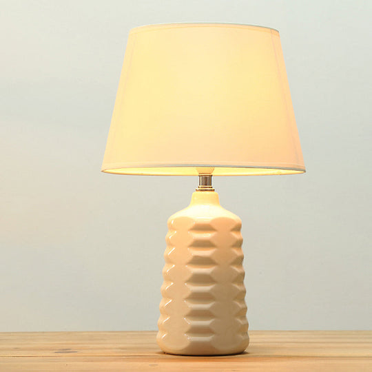 Sleek Fabric Cone Nightstand Lamp With White Ceramic Base - Perfect For Living Room Tables