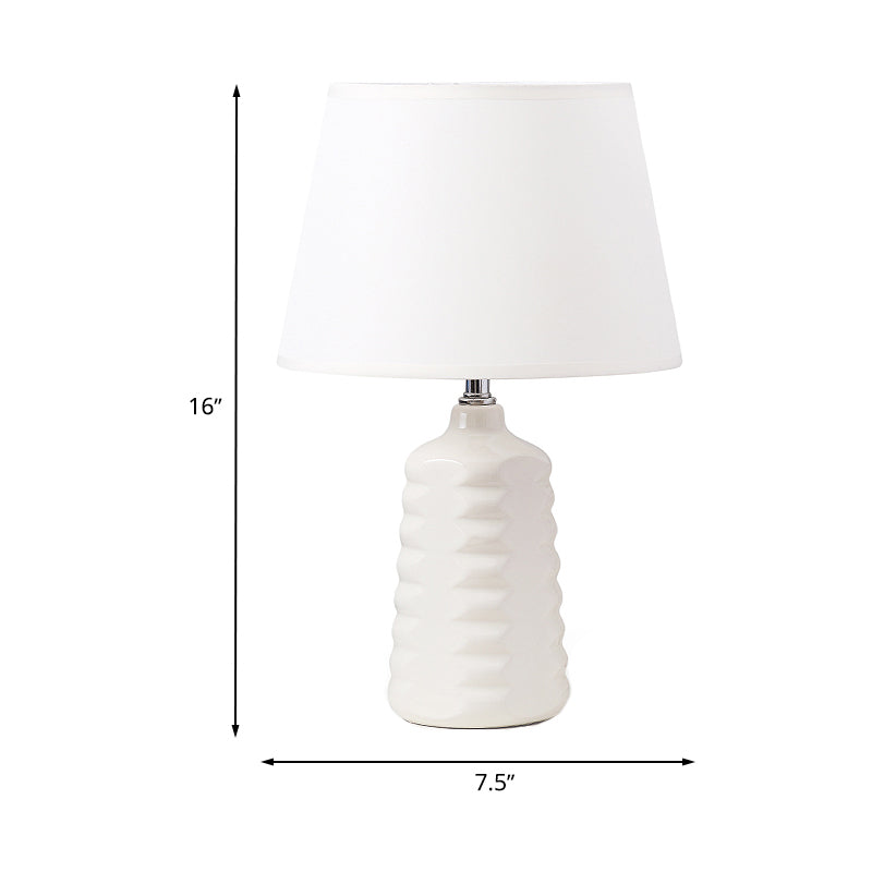 Sleek Fabric Cone Nightstand Lamp With White Ceramic Base - Perfect For Living Room Tables