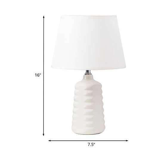 Sleek Fabric Cone Nightstand Lamp With White Ceramic Base - Perfect For Living Room Tables