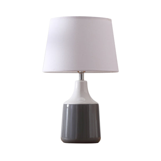 Ceramic 1-Light Bedside Table Lamp In Modern Tapered Drum Design Brown/White And Gray With Fabric