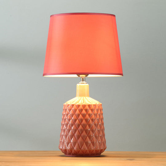 Modern Ceramic Nightstand Lamp - Pink Barrel Table Light With Fabric Shade