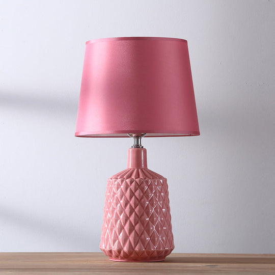 Modern Ceramic Nightstand Lamp - Pink Barrel Table Light With Fabric Shade