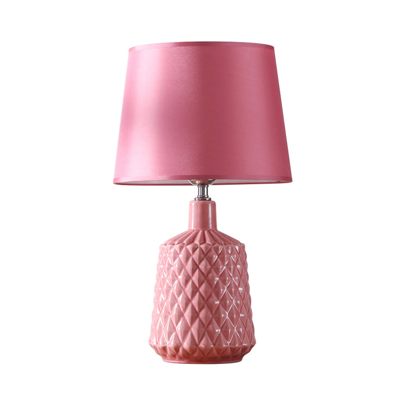 Modern Ceramic Nightstand Lamp - Pink Barrel Table Light With Fabric Shade