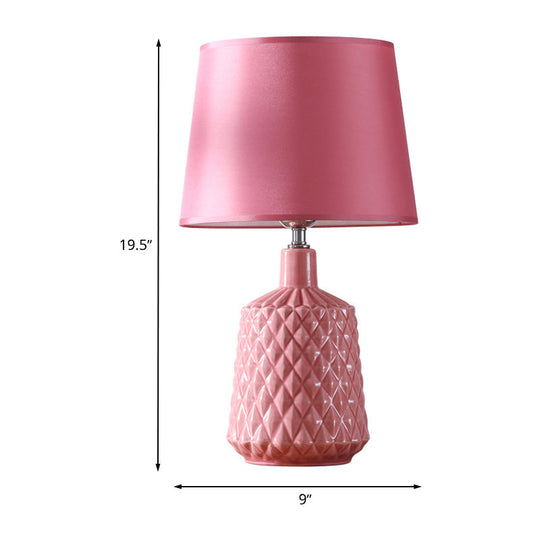 Modern Ceramic Nightstand Lamp - Pink Barrel Table Light With Fabric Shade