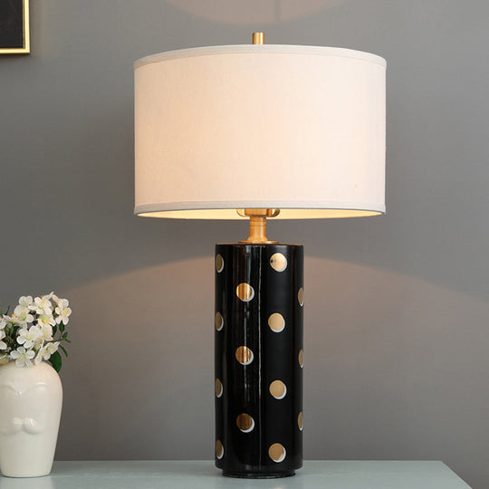 Minimal Drum Table Lamp: White Light Fabric Cylinder Base - Perfect Bedroom Nightstand Lighting