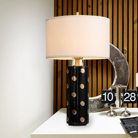 Minimal Drum Table Lamp: White Light Fabric Cylinder Base - Perfect Bedroom Nightstand Lighting