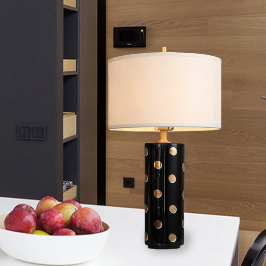 Minimal Drum Table Lamp: White Light Fabric Cylinder Base - Perfect Bedroom Nightstand Lighting