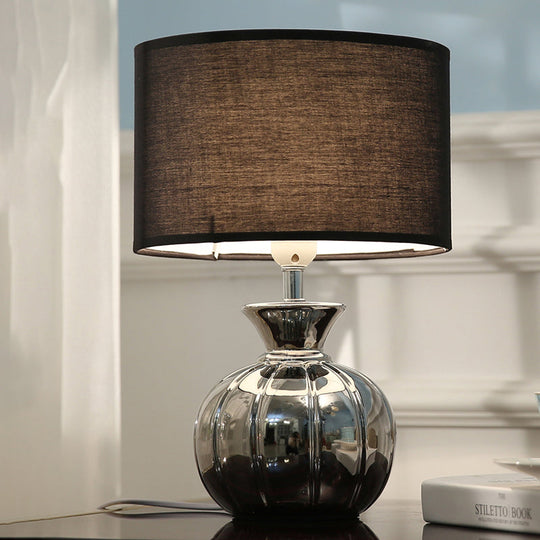 Modern Black Fabric Table Lamp With Ceramic Base - Nightstand Lighting