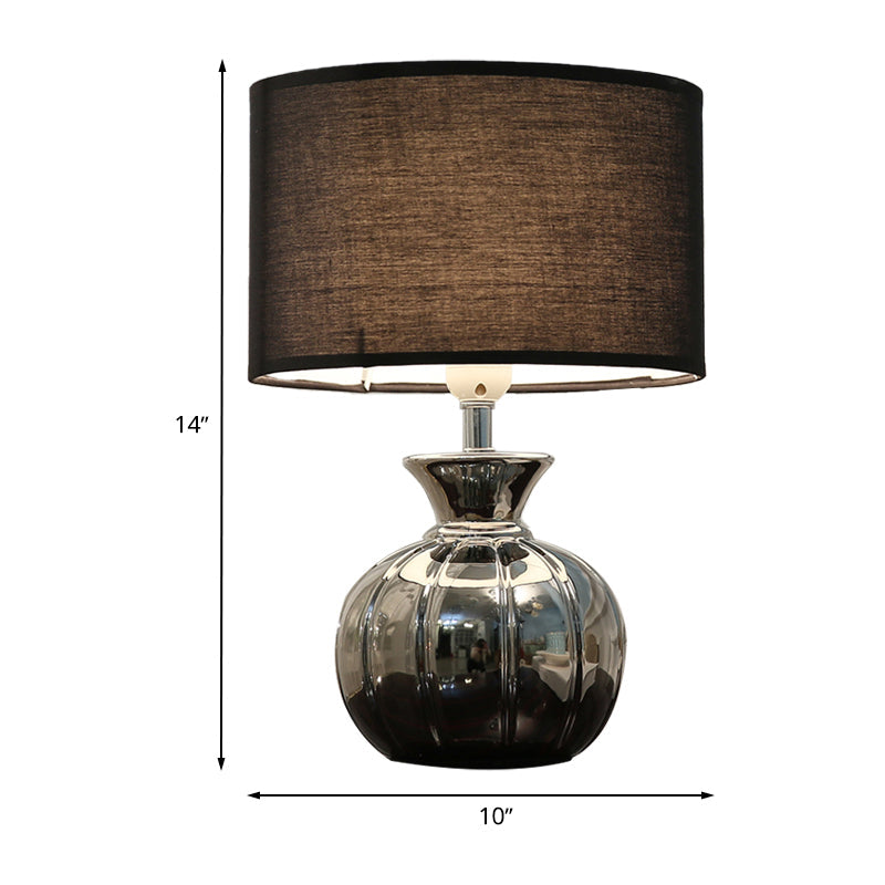 Modern Black Fabric Table Lamp With Ceramic Base - Nightstand Lighting