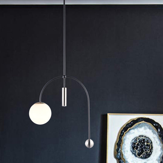 White Glass Pendant Light with Black Finish - Simplicity, 1 Head, Perfect for Kitchen Ceiling