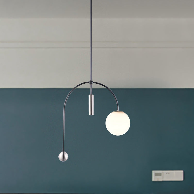 White Glass Pendant Light with Black Finish - Simplicity, 1 Head, Perfect for Kitchen Ceiling