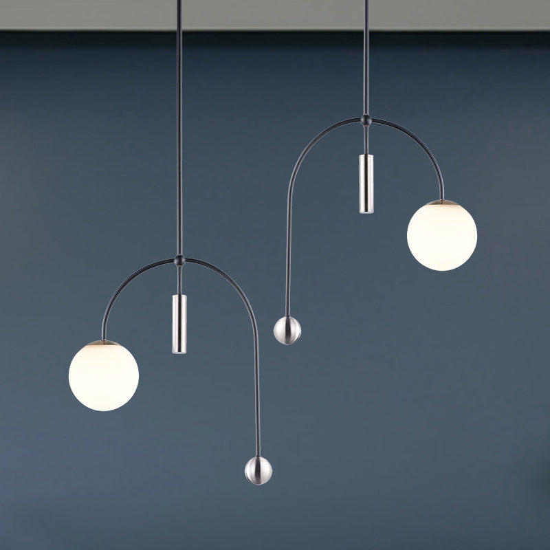 White Glass Pendant Light with Black Finish - Simplicity, 1 Head, Perfect for Kitchen Ceiling