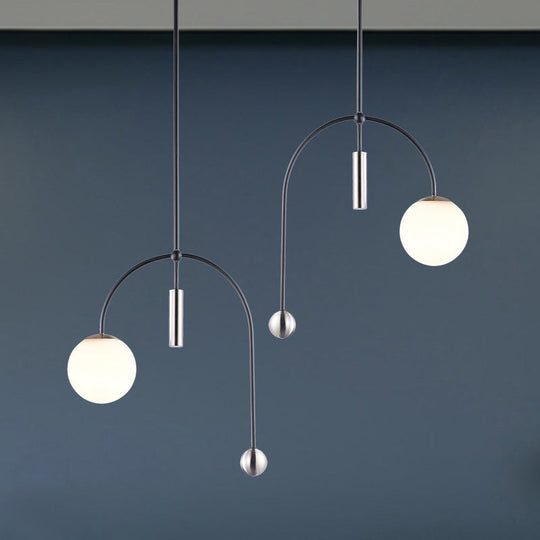 White Glass Pendant Light with Black Finish - Simplicity, 1 Head, Perfect for Kitchen Ceiling