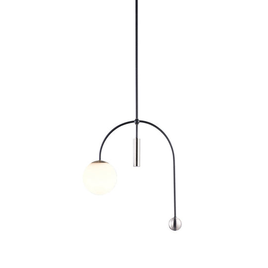 White Glass Pendant Light with Black Finish - Simplicity, 1 Head, Perfect for Kitchen Ceiling