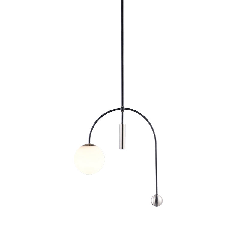 Simplicity 1 Head White Glass Pendant Light With Black Finish - Ideal Ceiling Lamp For Kitchen