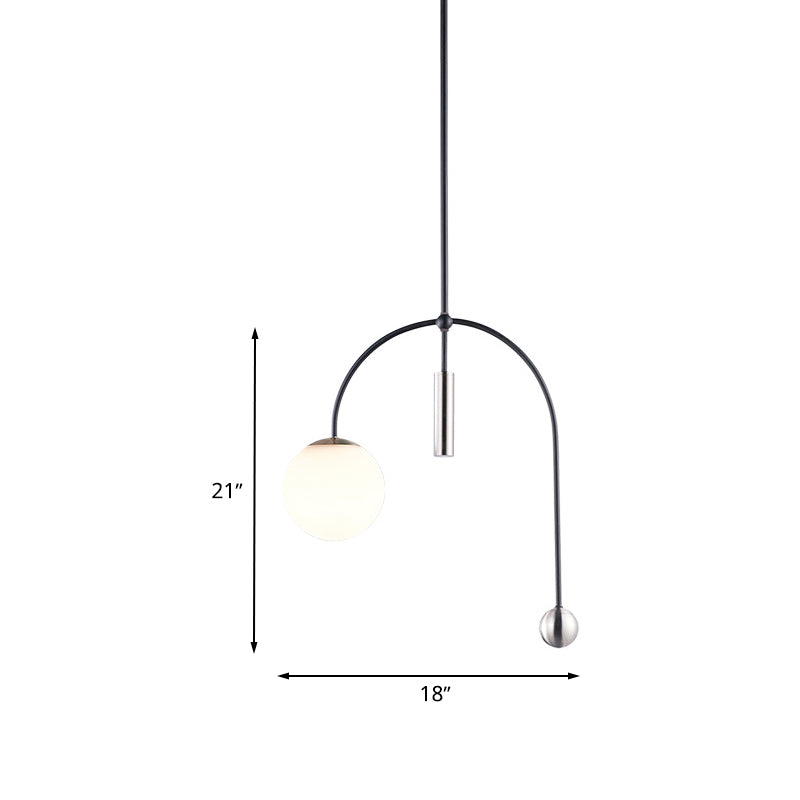 White Glass Pendant Light with Black Finish - Simplicity, 1 Head, Perfect for Kitchen Ceiling