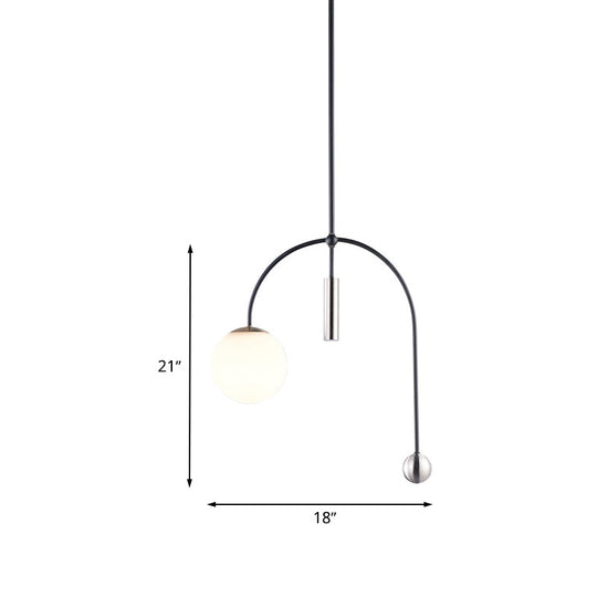 White Glass Pendant Light with Black Finish - Simplicity, 1 Head, Perfect for Kitchen Ceiling