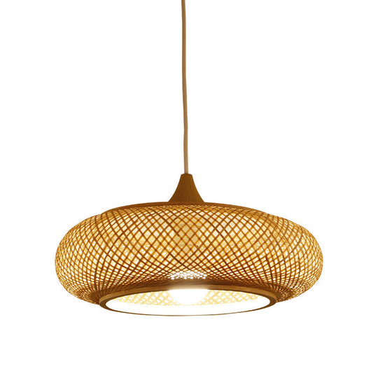 Modern Round Bamboo Pendant Lamp - Beige, 1 Head Ceiling Light for Tea Room